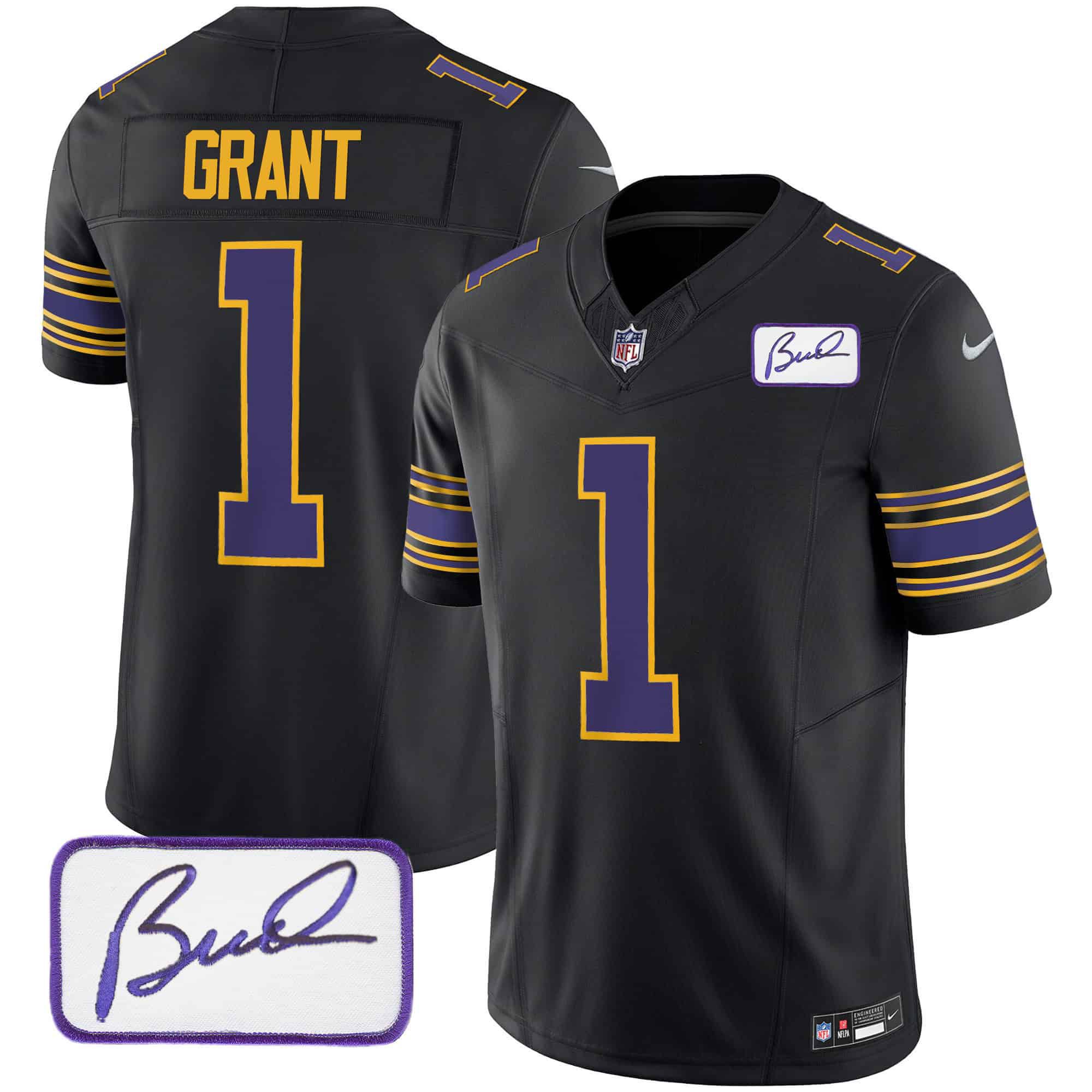 Men Minnesota Vikings #1 Grant Black 2024 Nike Bud Grant Patch Classic Limited NFL Jersey->indianapolis colts->NFL Jersey